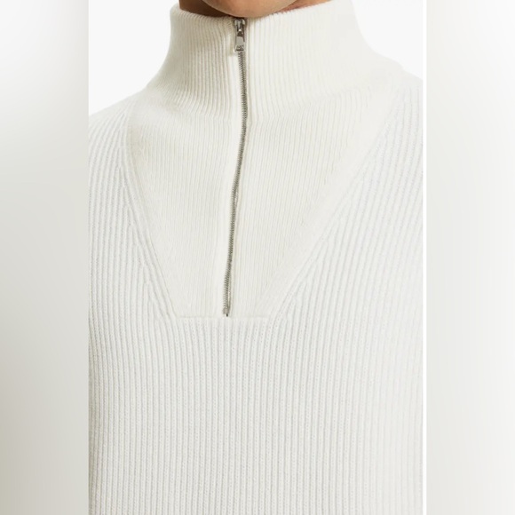 NWT Theory Lamar Oversize Quarter Zip Wool Sweater Stone White Men’s L Ribbed - Picture 4 of 16